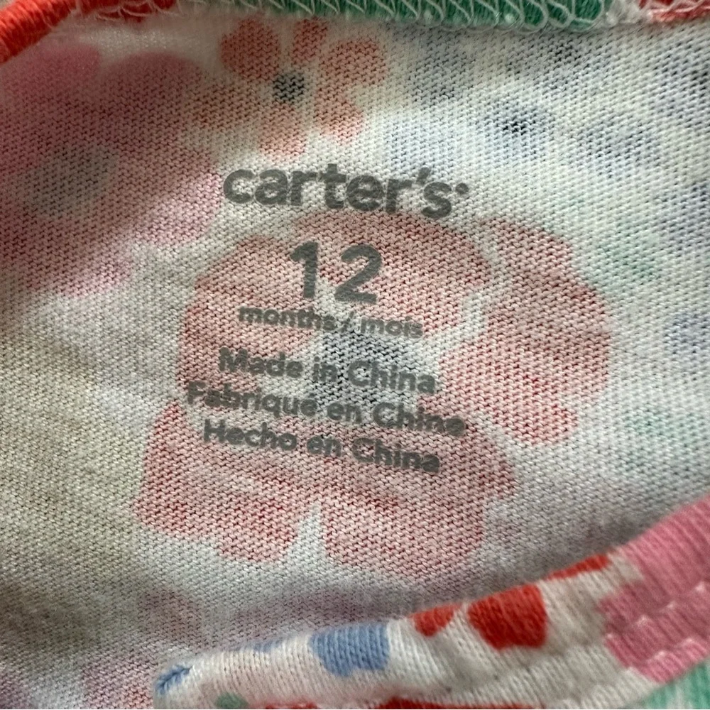 Carters Pink Colorful Floral Cotton Summer Dress w/ Matching Bloomer 12M